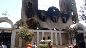  The facade of the Prince Tadros Coptic church in the central Egyptian city of Minya after it was torched by assailants. (Photo: Courtesy AFP/Getty Images)