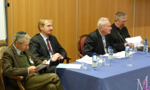 (l to r) Professor Reuven Firestone, Hebrew Union College, Los Angeles; Timothy Winter (Sheikh Abdul Hakim Murad), University of Cambridge, one of the signatories to the Common Word document; Archbishop Michael Fitzgerald, White Fathers, Jerusalem; and Archbishop Diarmuid Martin,  Patron of Mater Dei Institute (MDI).