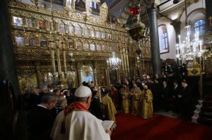 Pope Francis attends a holy liturgy celebrated by Ecumenical Patriarch Bartholomew I in Istanbul.
