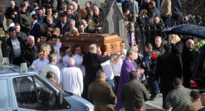 Fr Turlough Baxter leads mourners at the funeral of Barney McGinley. Pic courtesy breakingnews.ie