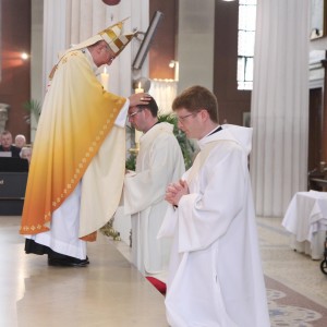 Archbishop Diarmuid Martin laying his hands on Fr Christopher Derwin and Fr Paul Glennon during their ordination cermony in St Mary's Pro Cathedral Dublin. Pic John Mc Elroy. 