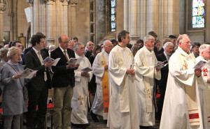 Clergy process at Christ Church Cathedral for the service commemorating the life and ministry of Fr John Sullivan SJ. Pic Lynn Glanville. 