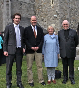 Descendents of Sir William Sullivan, brother of Fr John Sullivan, Hector and Peter Lloyd with Sandy Clarke and Fr Conor Harper SJ. Pic Lynn Glanville. 