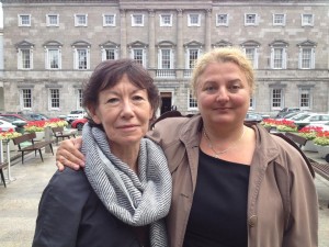 At Leinster House Researcher Monica O'Connor with Nusha Yonkova of the Immigrant Council of Ireland