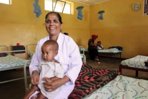 Sr Ceiline of the Maids of the Poor Sisters, who manages the Taza clinic in Ethiopia which treats between 150 and 200 patients a day, including 50 children. Photo by Val Morgan/SCIAF.