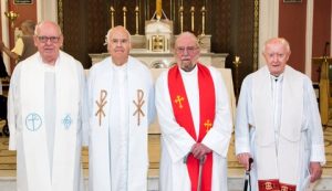 Spiritans Fr James Duncan, Fr Gerard Foley, Fr Enzo Agnoli and Fr Seán O’Shaughnessy (from left to right) who celebrated the 60th anniversary of their ordination last weekend. 