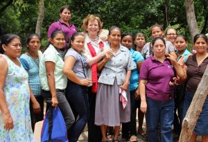 Mary Robinson with women Trocaire is supporting in Honduras